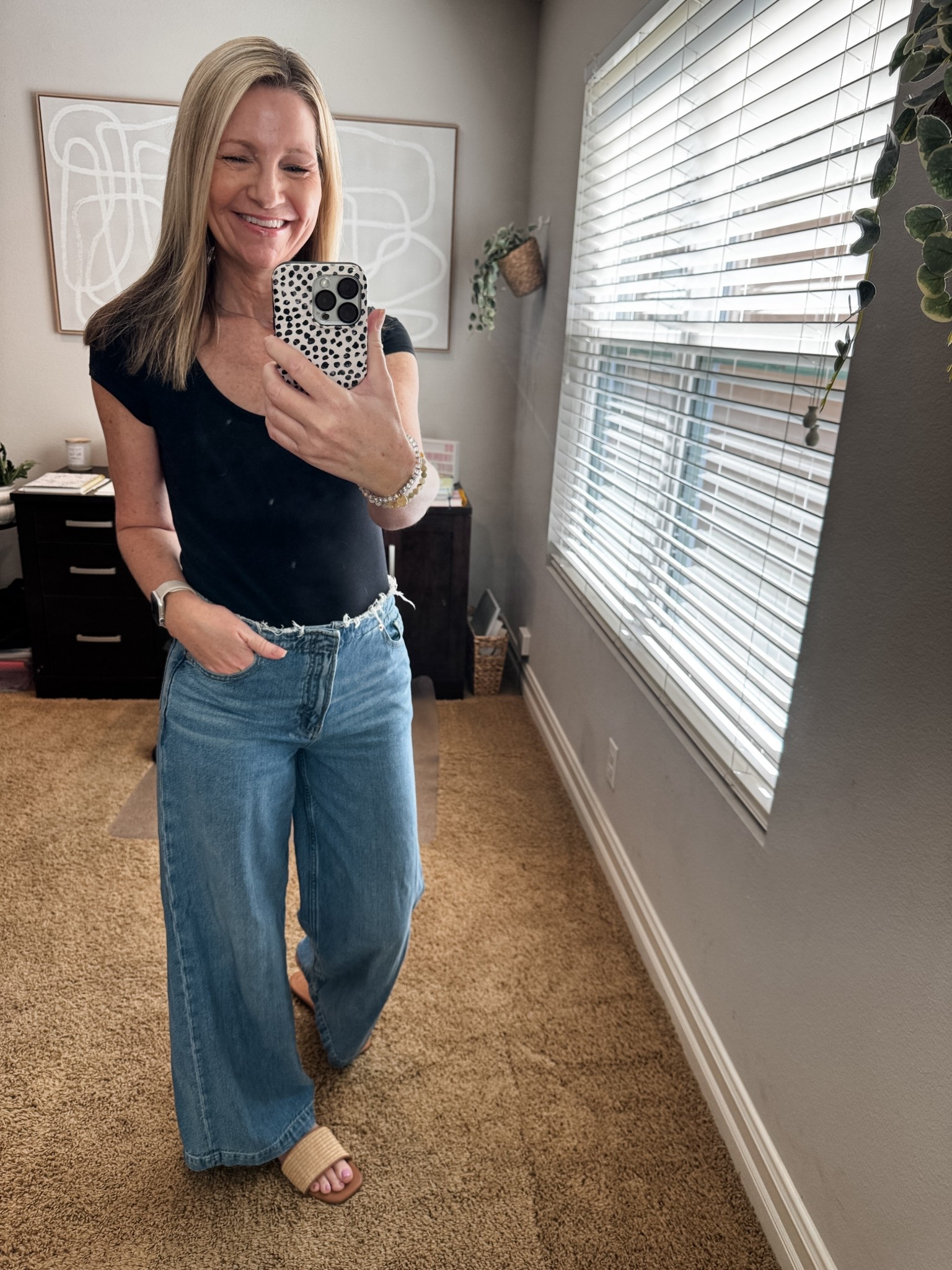 Comfy and cute on a Sunday in my Gap jeans with a raw edge waist and Old Navy bodysuit. My Target sandals are on repeat these days. 

#LTKootd #LTKOver40 #LTKmomlife