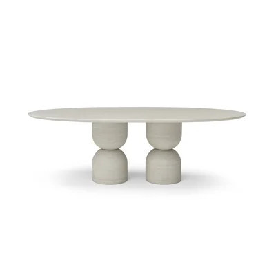 94" Beige Marble Double Pedestal Base Oval Dining Table | Wayfair North America