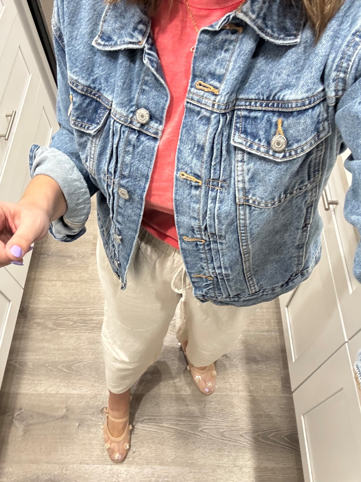 teacher ootd- love these pants so much! I wear them all the time in spring & summer (large) 

Great lived in feel tee- medium 
Denim jacket is a staple
Mesh flats- obsessed tts 

#LTKSaleAlert #LTKMidsize #LTKStyleTip
