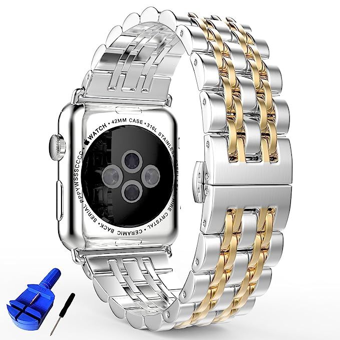 HUANLONG Compatible with Apple Watch Band, Solid Stainless Steel Metal Replacement Watchband Brac... | Amazon (US)