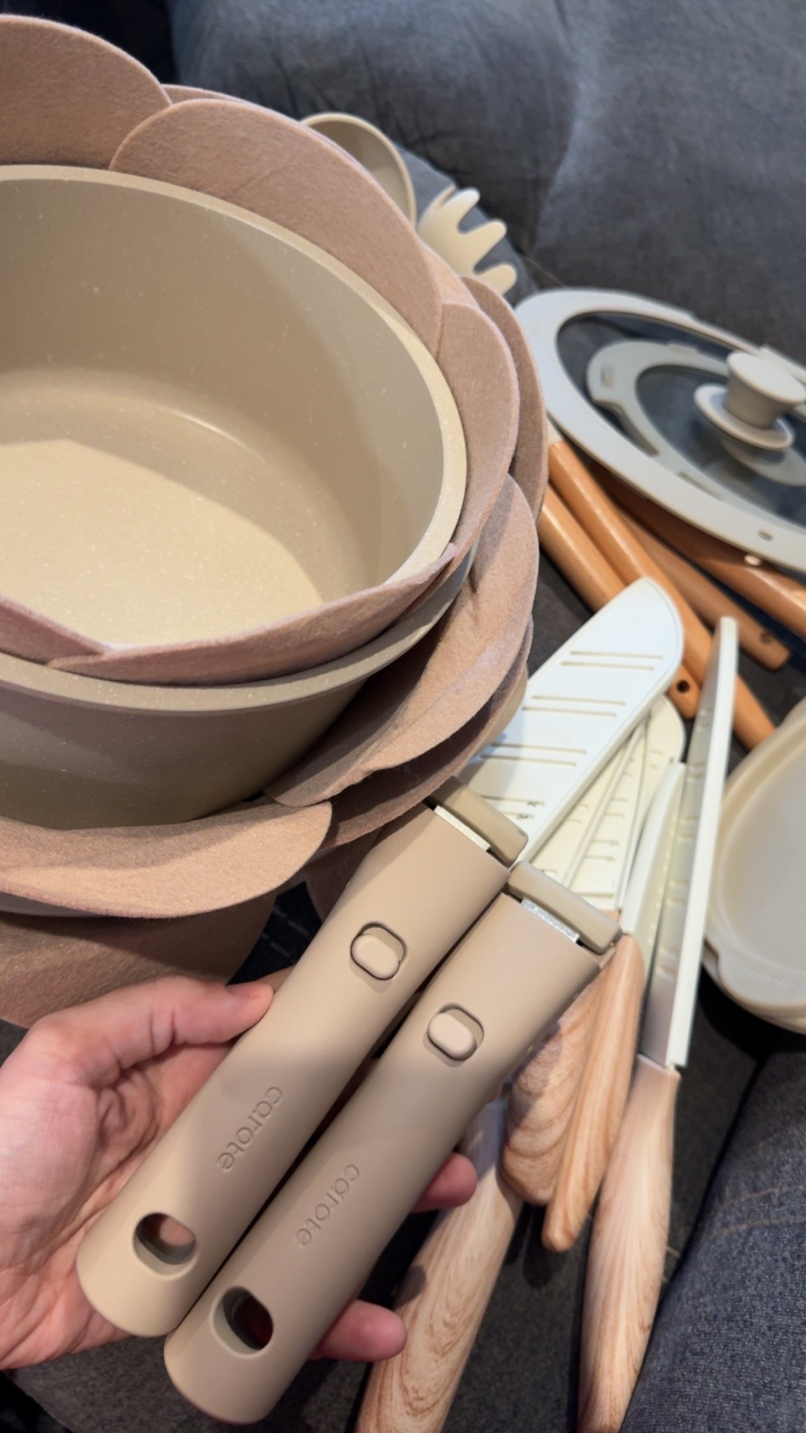 Santa came early for mama! These Carote pots and pans are a FOREVER REPURCHASE ❤️ the white set lived its best life and it’s time to upgrade to this beautiful taupe color! I was stunned that this set now includes storage toppers to be able to store after cooling! The knives are Astercook; first time buy! Super great quality all around so far and can’t wait to create content with these cuties 🥰 thanks hubby!!! 

#LTKHome #LTKGiftGuide #LTKfoodie