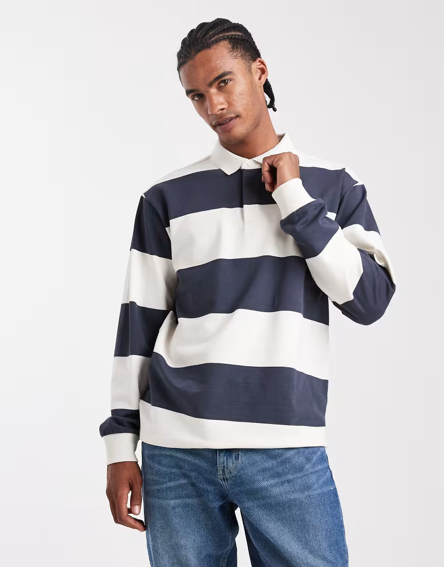 New Look stripe rugby polo shirt in blue | ASOS (Global)