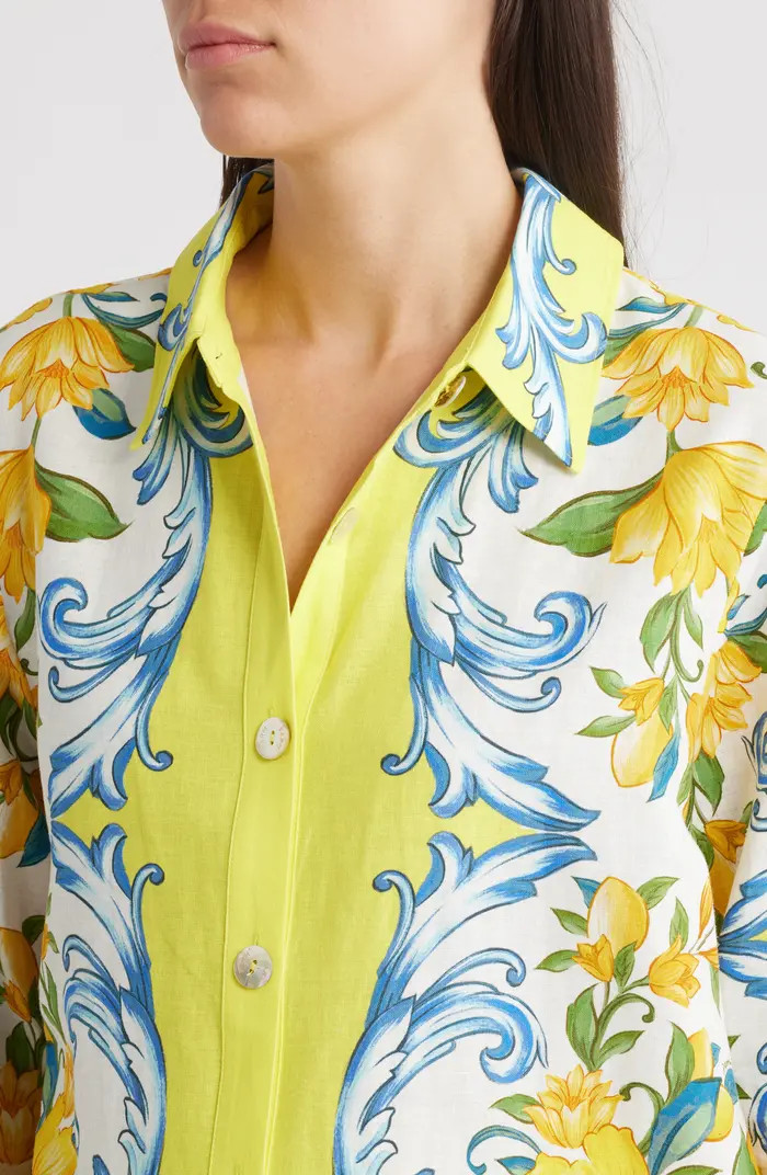 Sicily Scarf Linen Blend Button-Up Shirt | Nordstrom