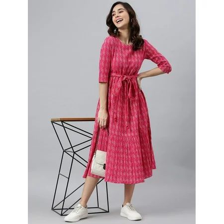 Janasya Indian Women s Pink Cotton Western Dress | Walmart (US)