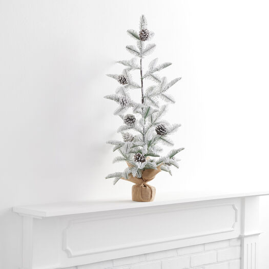 Flocked Tabletop Christmas Tree with Pinecones Decor by World Market | World Market