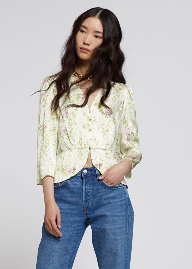V-Neck Buttoned Peplum Blouse | & Other Stories US