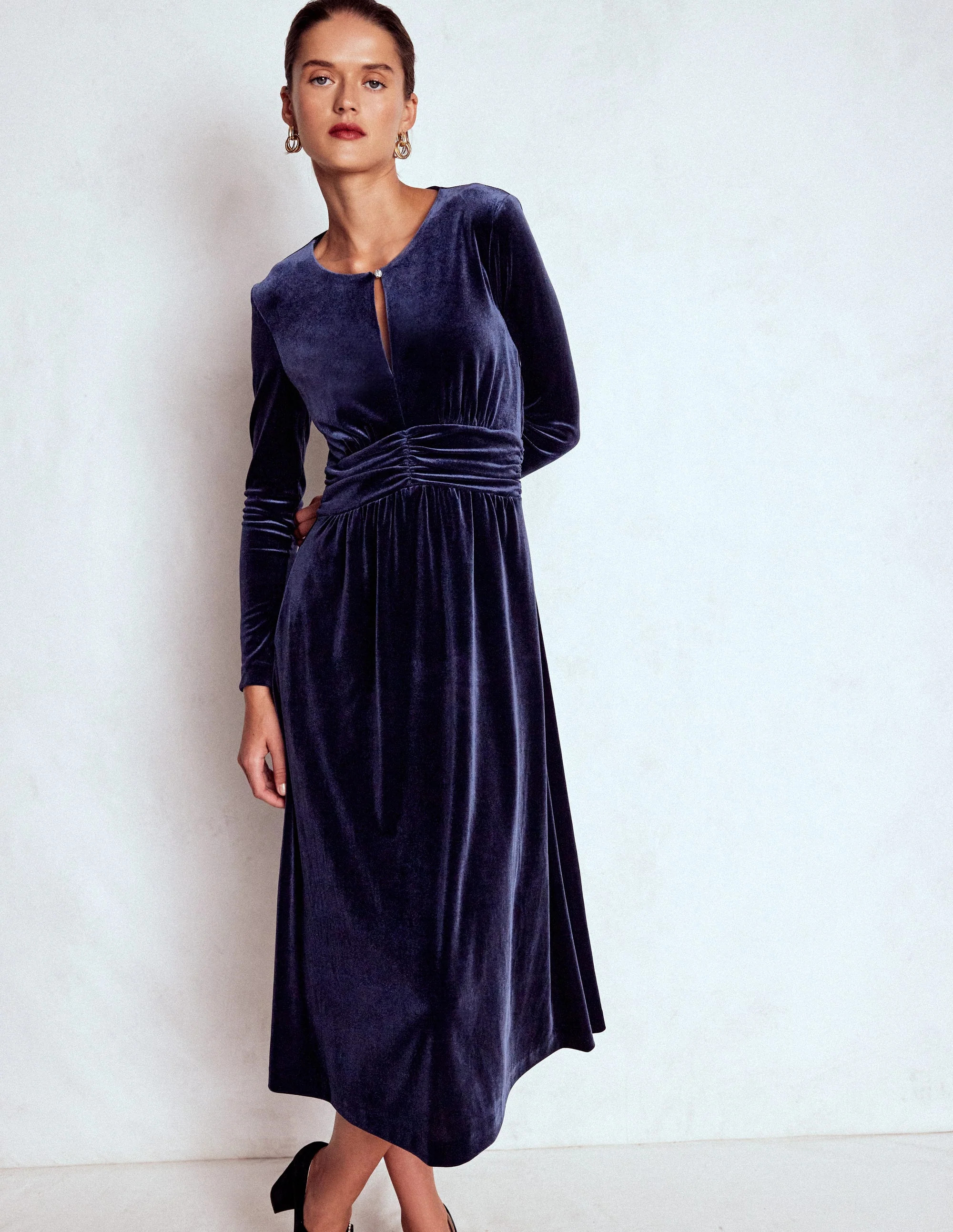 Tilda Velvet Midi Dress-Navy | Boden (US)