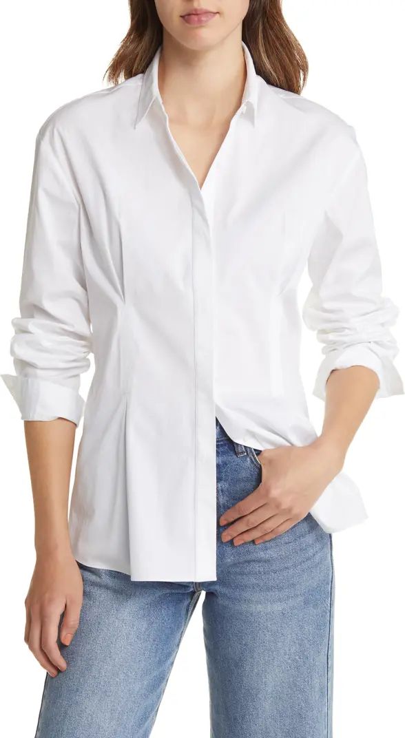 Pleat Detail Cotton Poplin Button-Up Shirt | Nordstrom