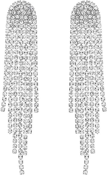 Mlouye 3.3"L Rhinestone Earrings Dangling Long Fringe Crystals Chandelier Dangle Drop Earrings fo... | Amazon (US)