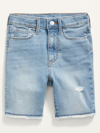 Extra High-Waisted Rockstar 360° Stretch Ripped Jean Bermuda Shorts for Girls | Old Navy (US)