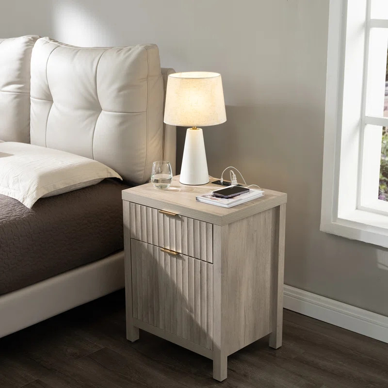 Arrilla 25'' 2 - Drawer Nightstand with Built-In Outlets | Wayfair North America