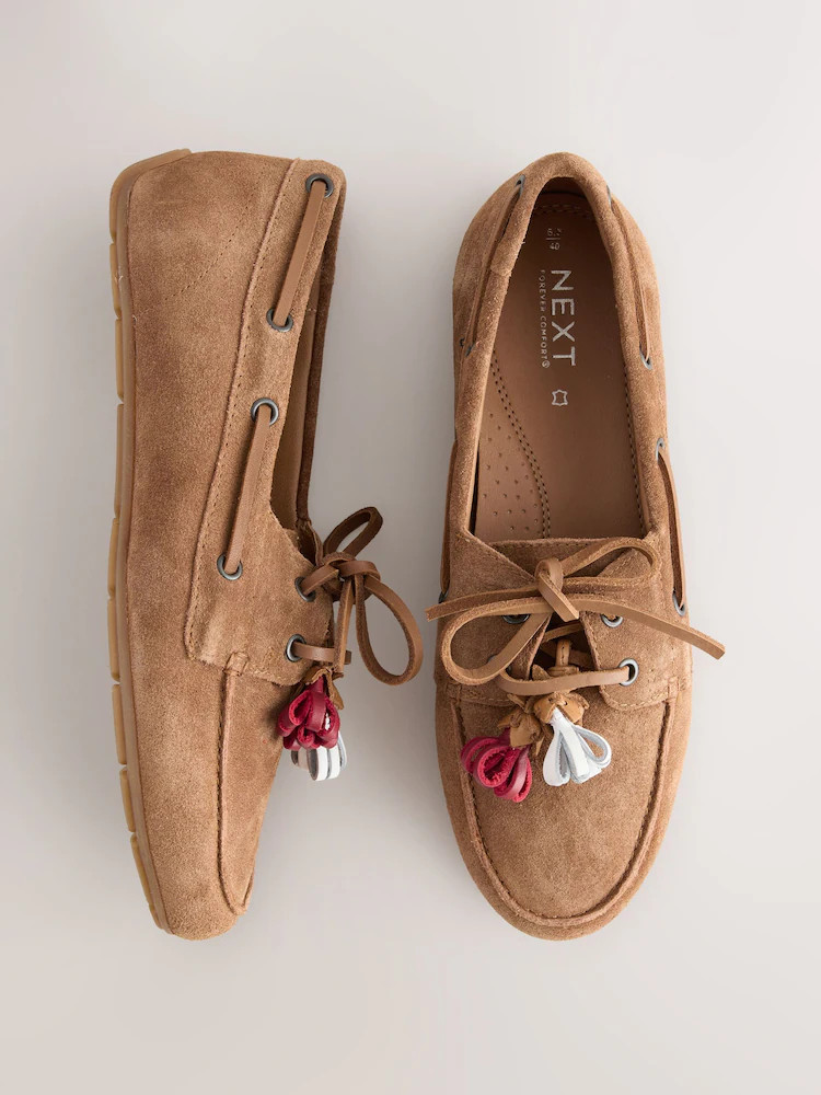 Tan Brown Forever Comfort® Leather Charm Boat Shoes | Next AU