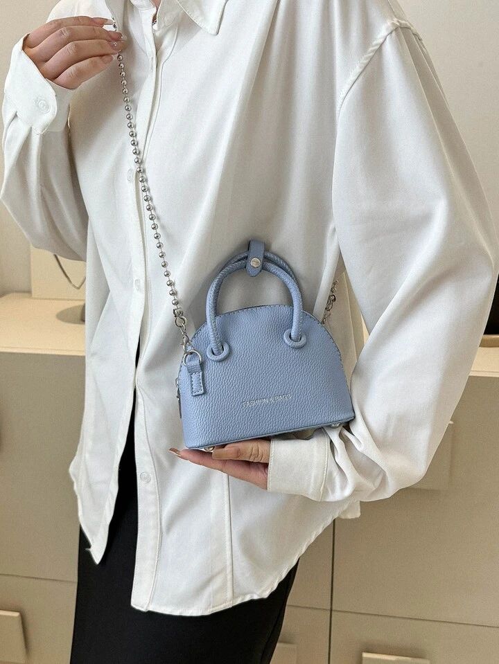 Mini Litchi Embossed Dome Bag Baby Blue Double Handle For Daily | SHEIN
