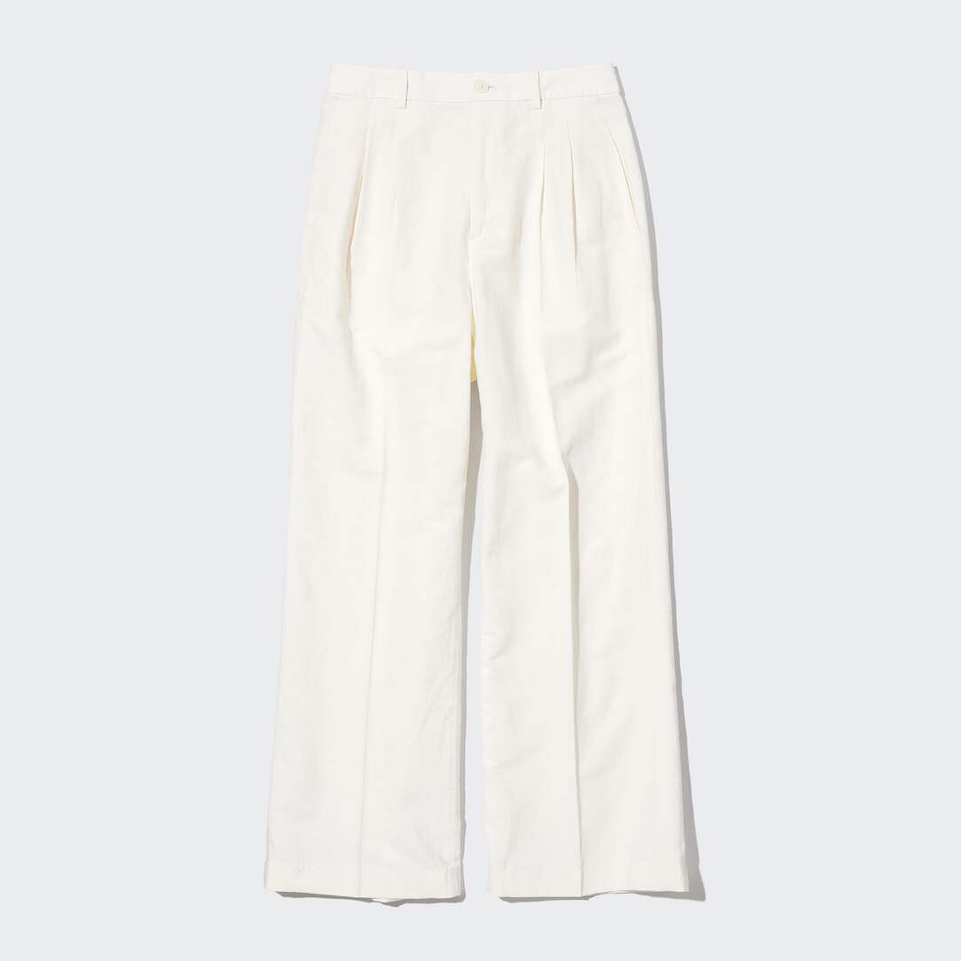 LINEN BLEND PLEATED WIDE LEG TROUSERS | UNIQLO (UK)