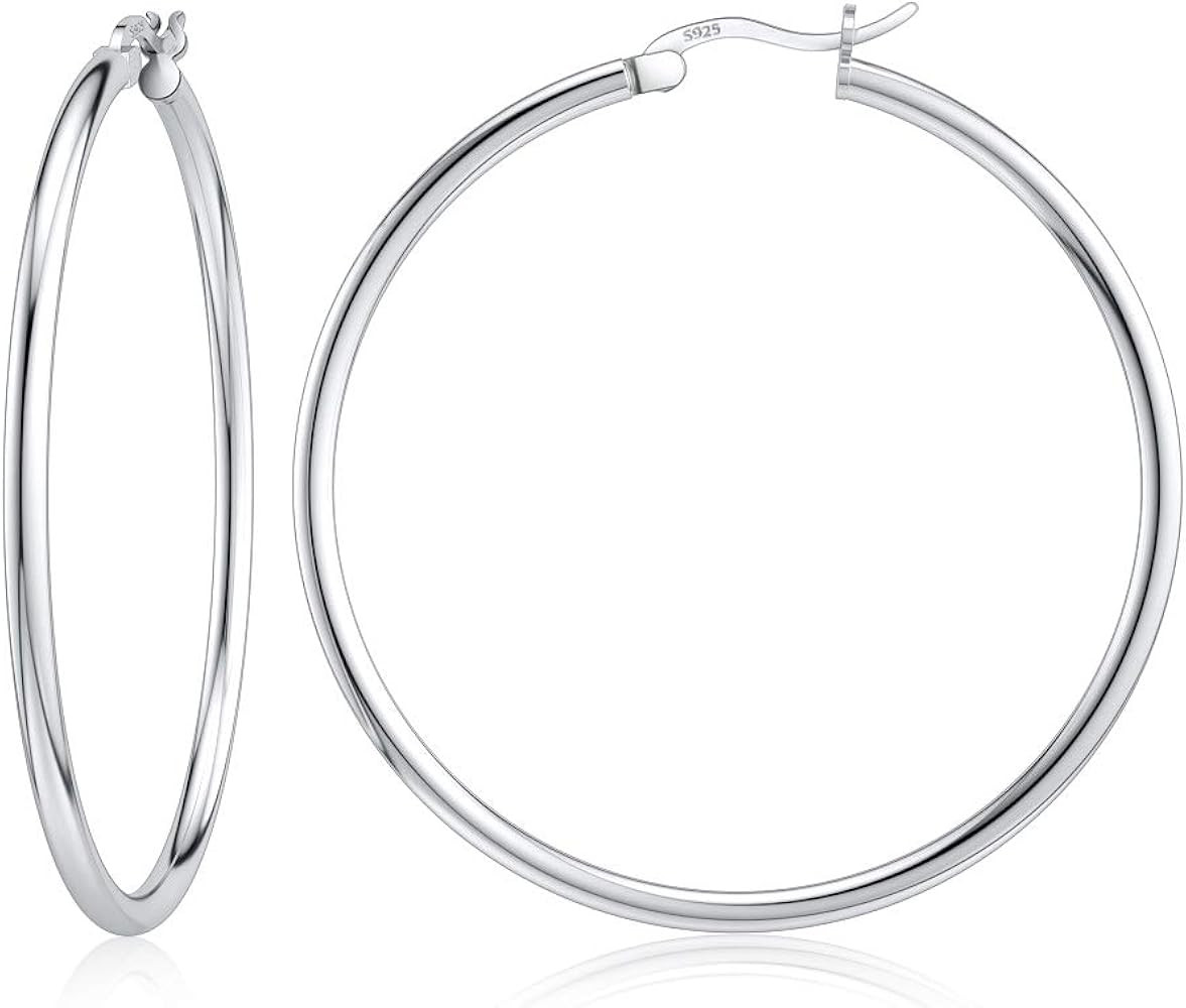 JIAYIQI Sterling Silver Hoop Earrings 18K White Gold Plated Silver Circle Endless Earrings Hoops ... | Amazon (US)