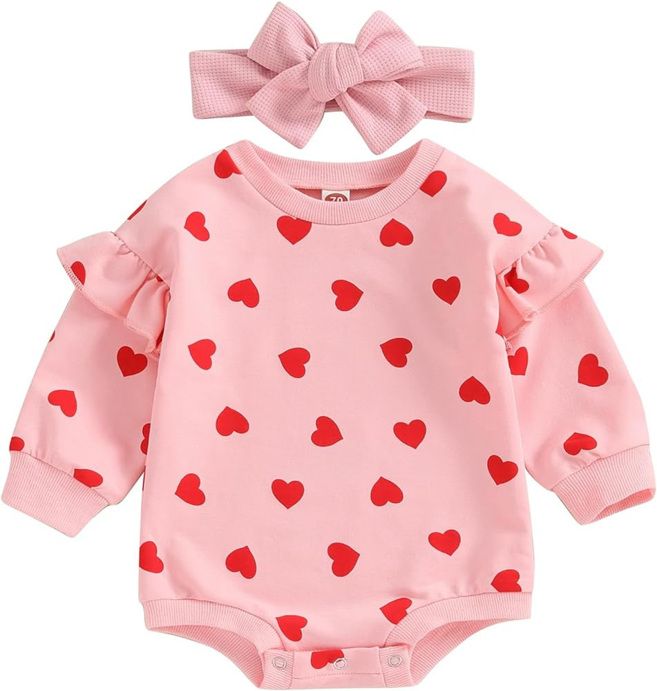 Amiblvowa Newborn Infant Baby Girl Oversized Sweatshirt Bubble Romper Crewneck Love Embroidery On... | Amazon (US)