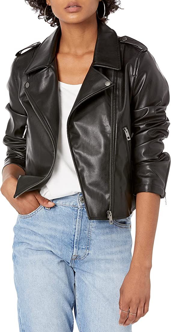 Amazon.com: The Drop Women's Heather Faux Leather Moto Jacket, Black, S : Clothing, Shoes & Jewel... | Amazon (US)