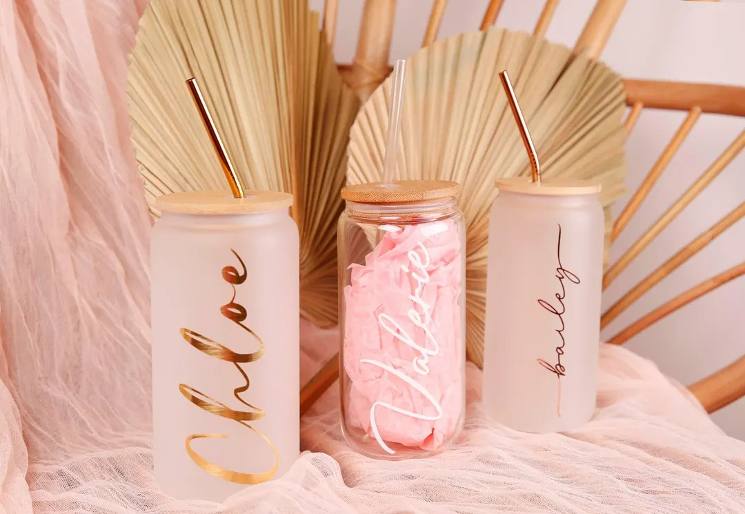 Personalized Iced Coffee Cup, Glass Cup, Custom Mothers Day Gifts Can Glass With Lid and Straw, B... | Etsy (US)