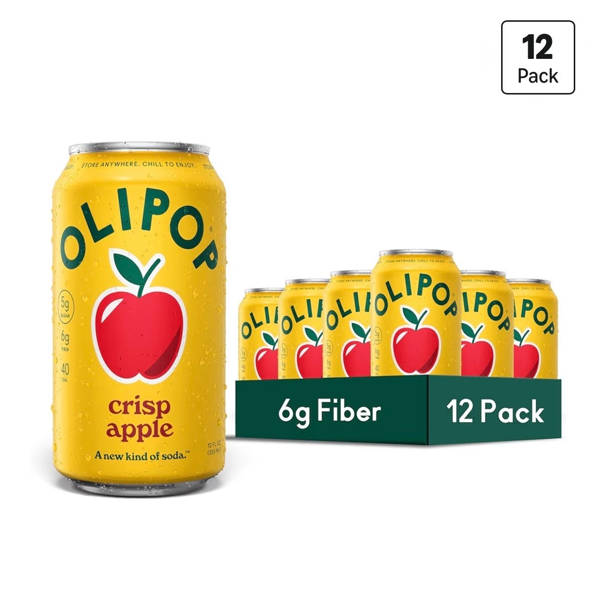 OLIPOP Prebiotic Soda Pop, Crisp Apple, Pantry Pack Packed with Prebiotics, Fiber, and Botanicals, Gluten Free, GMO Free, 12oz (12-Cans)

Amazon drinks