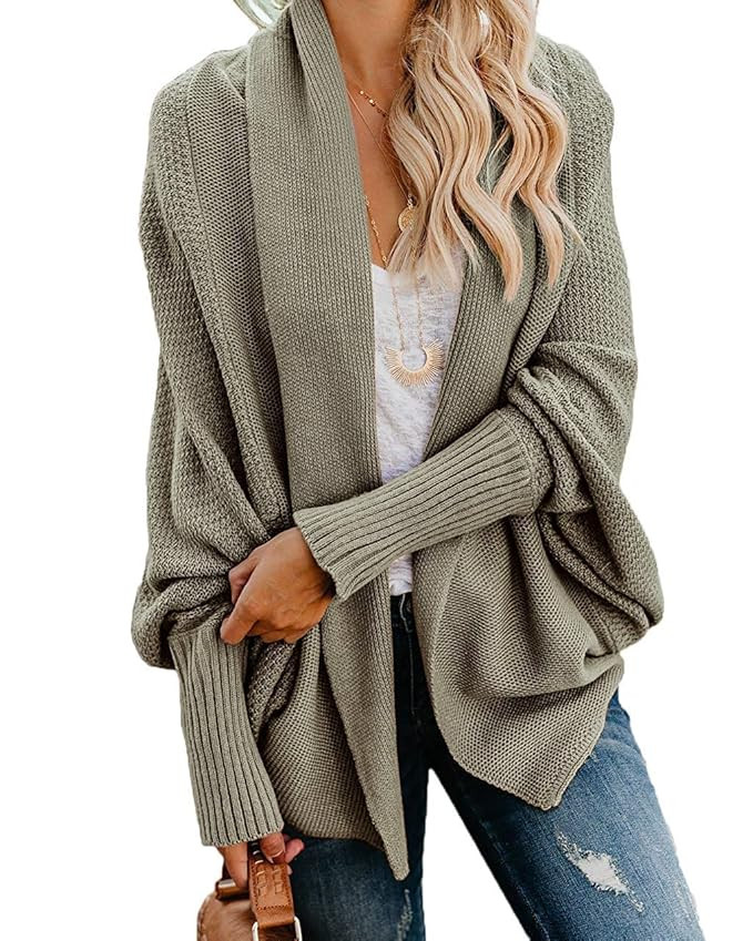 Ybenlow Womens Kimono Open Front Cardigan Sweaters Batwing Sleeve Shawl Collared Oversized Sweate... | Amazon (US)
