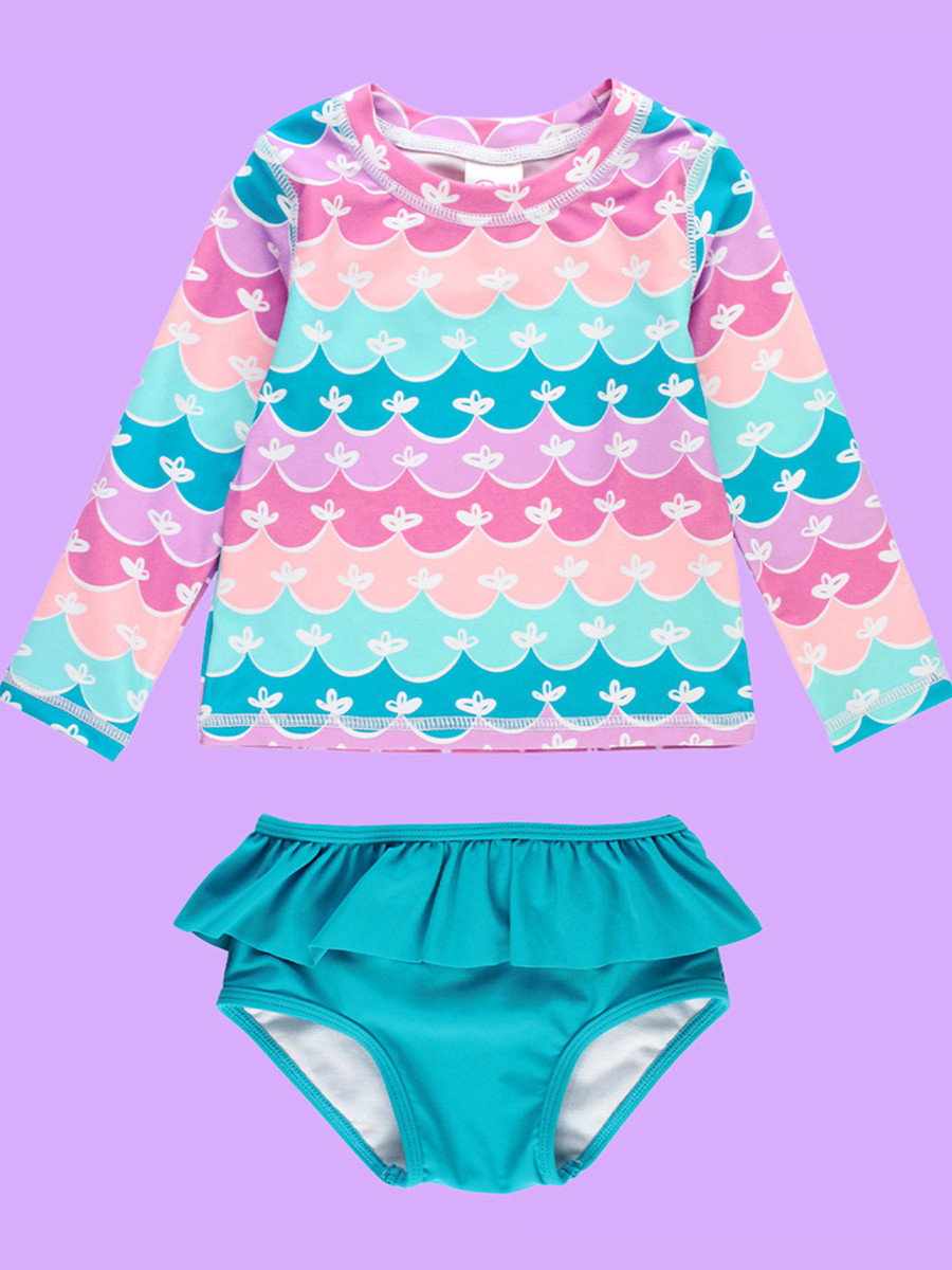 Skirted Long Sleeve Rash Guard Bikini | RuffleButts / RuggedButts