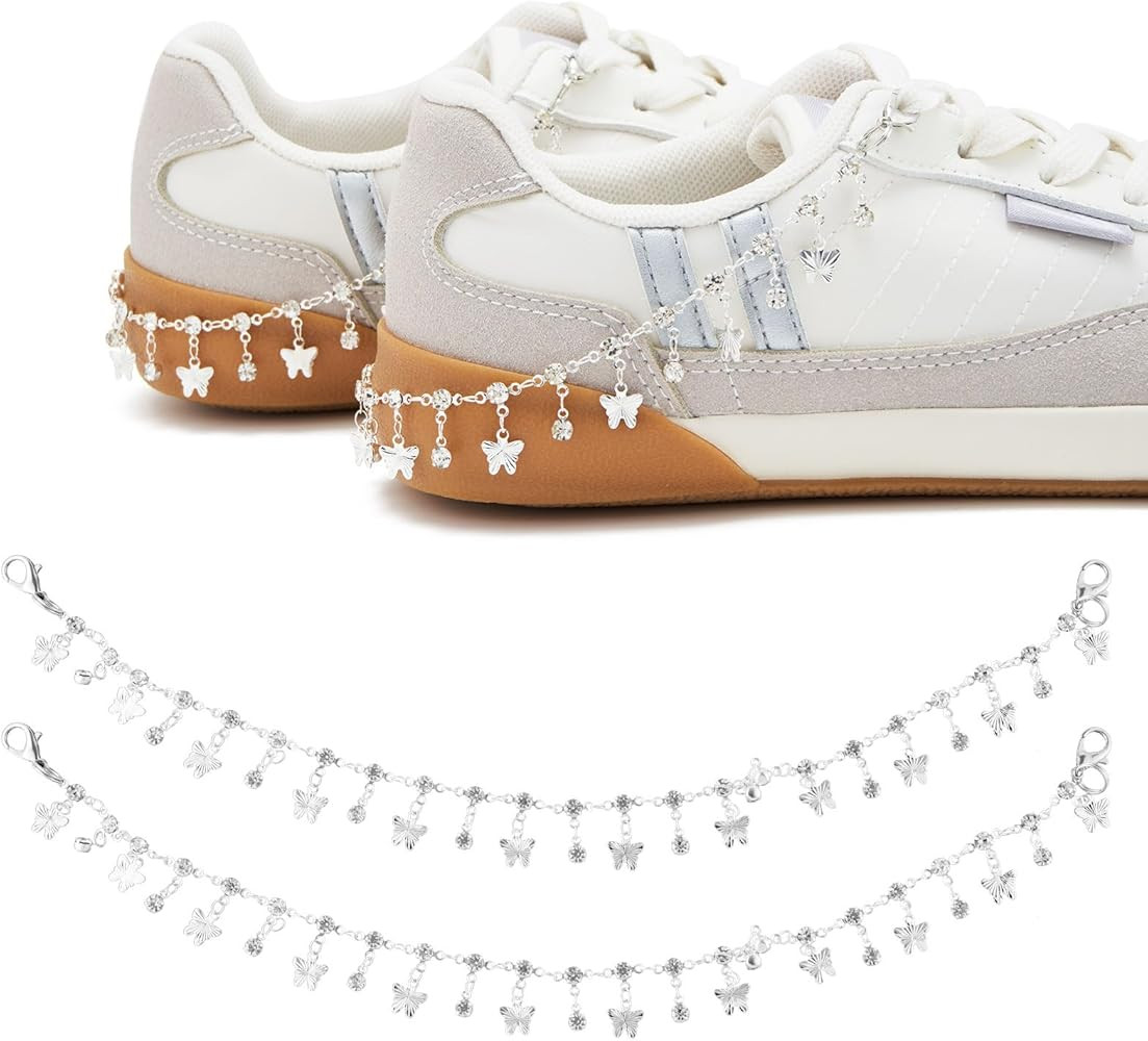 2PCS Shoelace Chain Charms for Sneakers, Shoe Lace Charms Jewelry Decorations for Women Girls | Amazon (US)