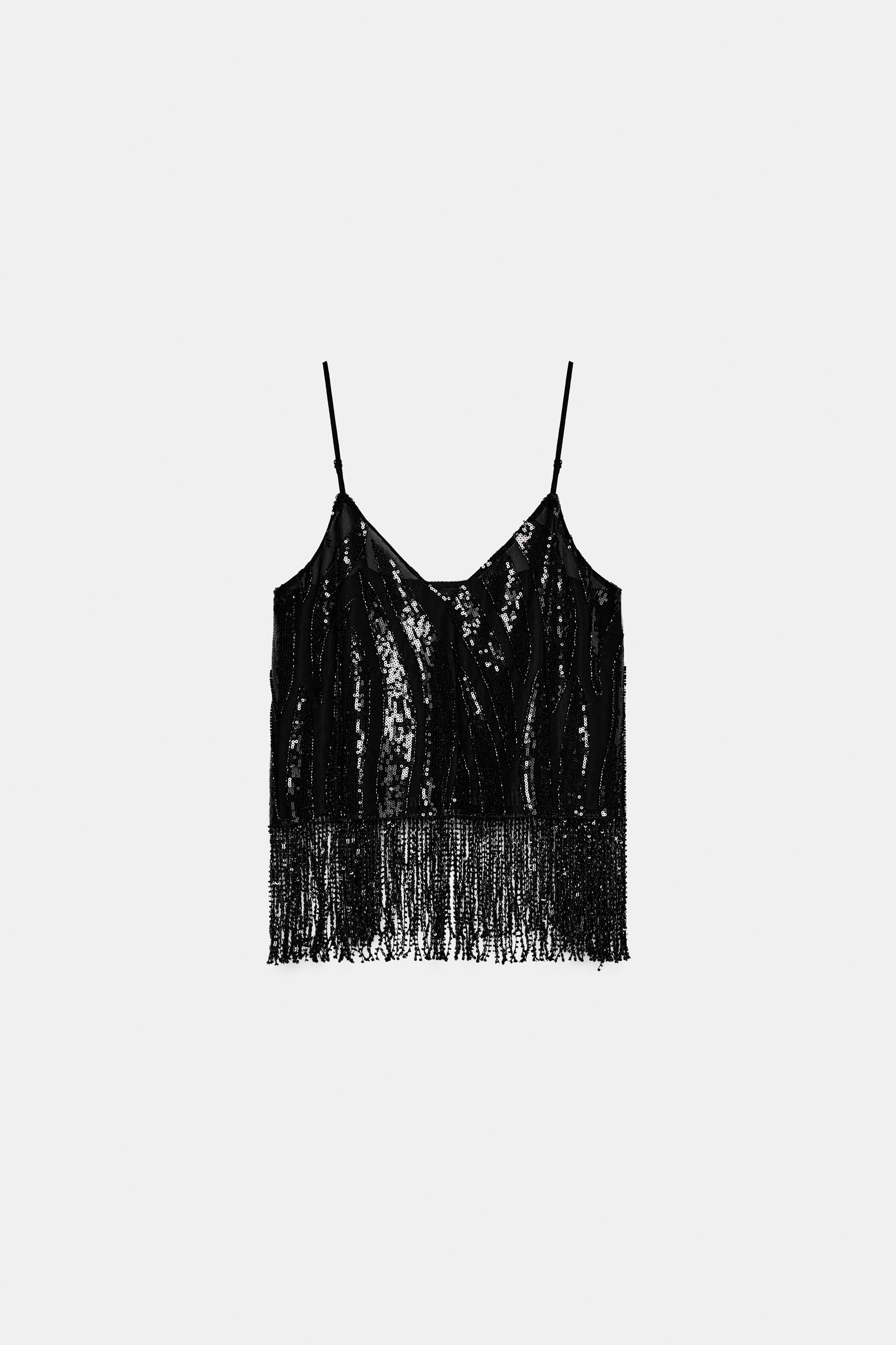 FRINGED SEQUIN TOP | Zara US