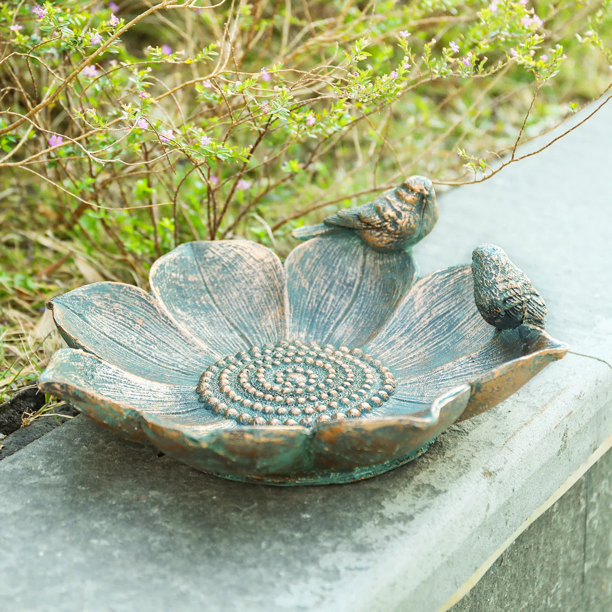 Lotus-shaped Bird Bath With Bird Decor – Resin Garden Bowl, Outdoor Patio/lawn Bird Feeder,outd... | Wayfair North America
