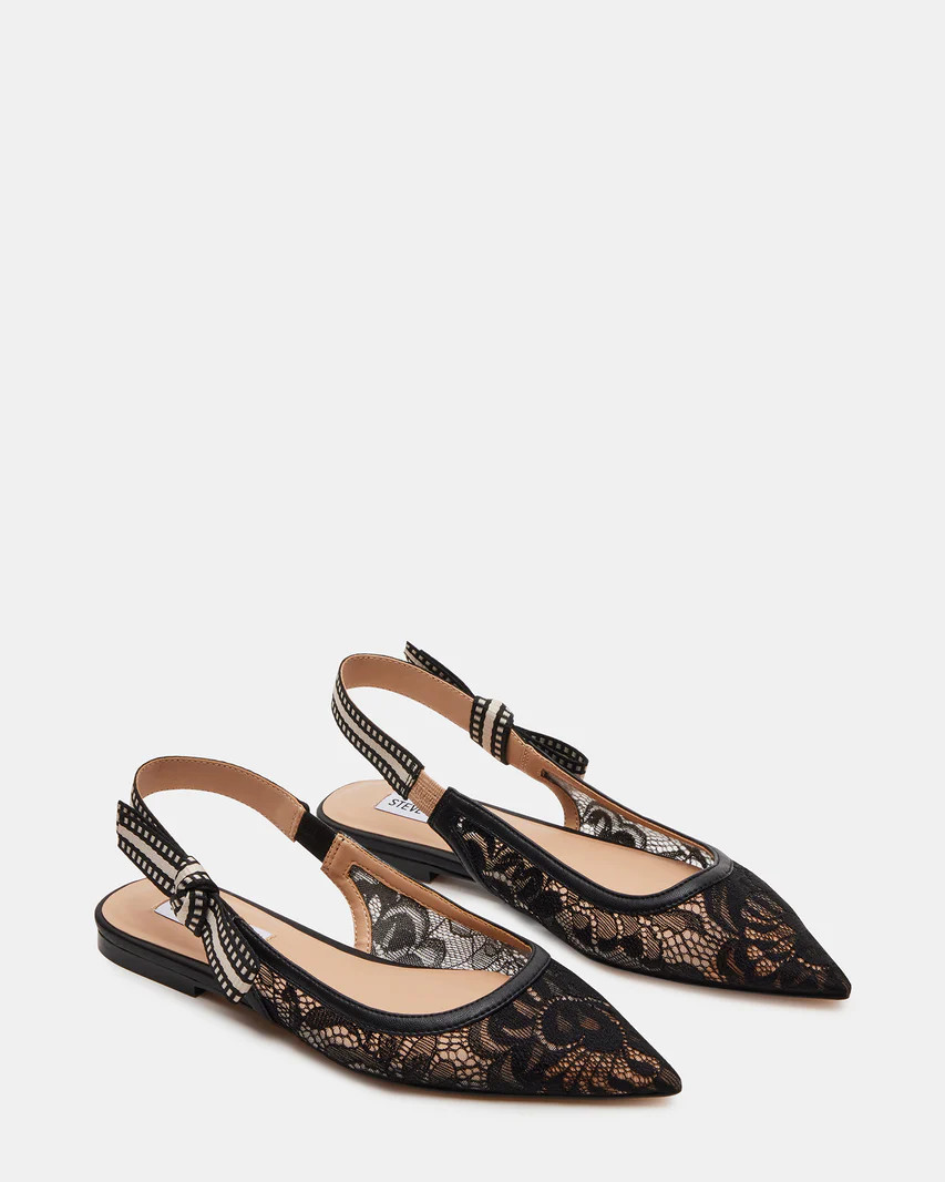 OLSEN Black Lace Slingback Pointed Toe Ballet Flat | Women's Flats | Steve Madden (US)