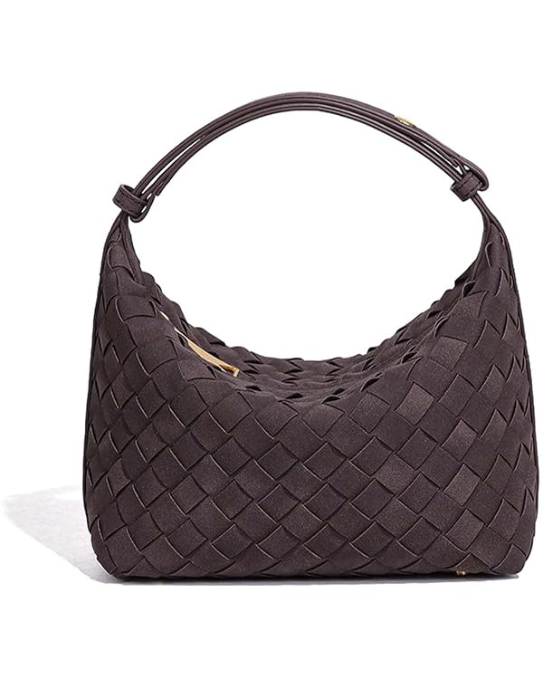 Woven Purse for Women Suede Leather Shoulder Bag Vegan Tote Bags Suede Hobo Top-Handle Handbag | Amazon (US)
