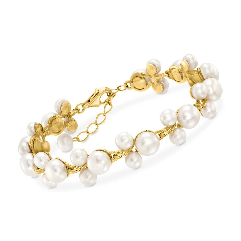 5-7.5mm Cultured Pearl Trio Bracelet in 18kt Gold Over Sterling Silver | Ross-Simons
