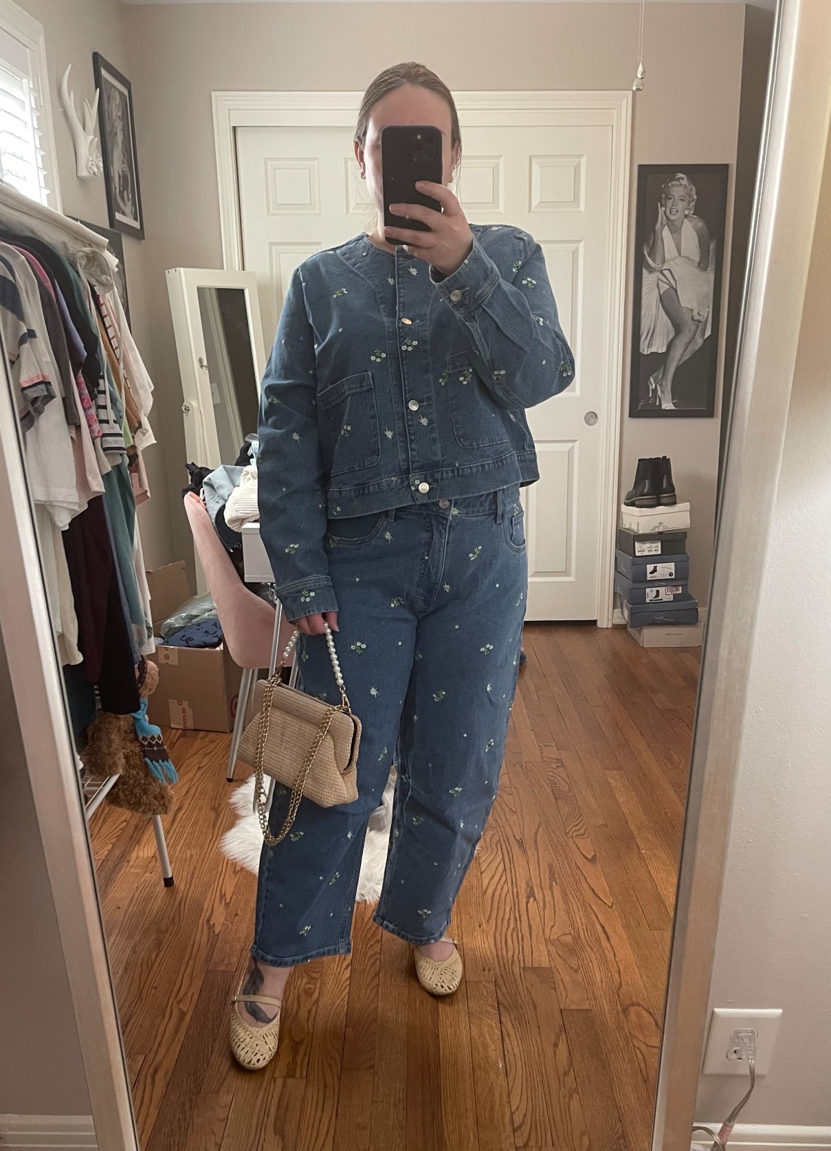 Denim set, matching set, Walmart outfit, floral denim, floral jeans, Mary Jane flats, straw flats

#LTKSeasonal #LTKMidsize #LTKootd