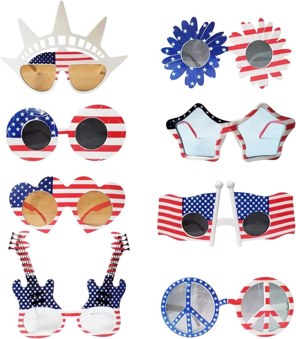 JAKADYUKS 8 Packs American Flag Glasses USA Veterans Day Memorial Day Patriotic Party Sunglasses Pho | Amazon (US)
