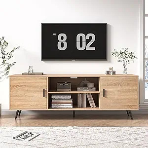 AUXSOUL 70 Inch Mid Century Modern TV Stand for 75 Inch TV, Wood TV Stand with Storage, Entertain... | Amazon (US)