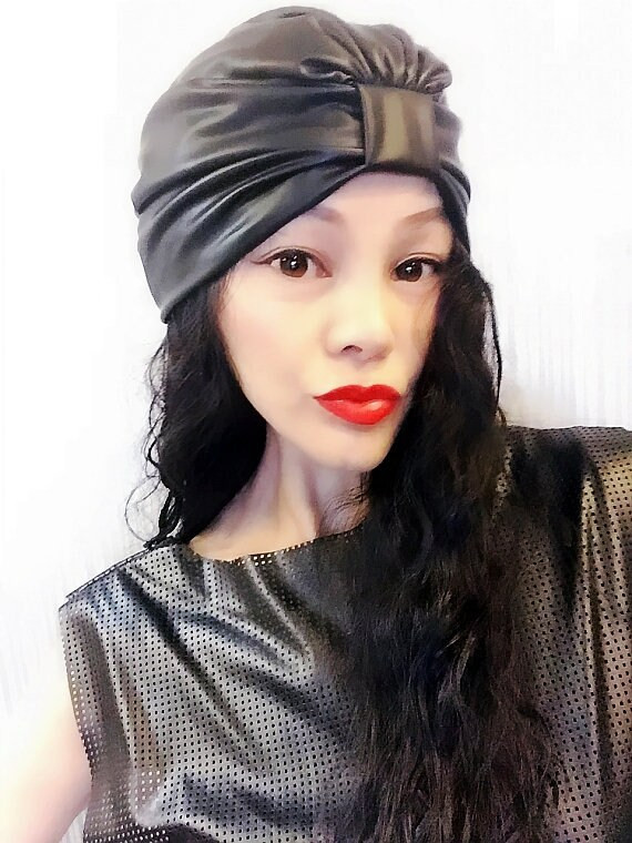 Black PU Leather Block Turban,Womens Turban,Full Turban,Turban Headband,Turban Hat,Stretch Turban,Fa | Etsy (US)