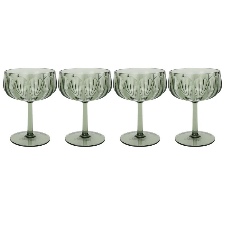 Better Homes & Gardens 4-Piece 13-Ounce Tritan Plastic Coupe Glass Set, Green | Walmart (US)