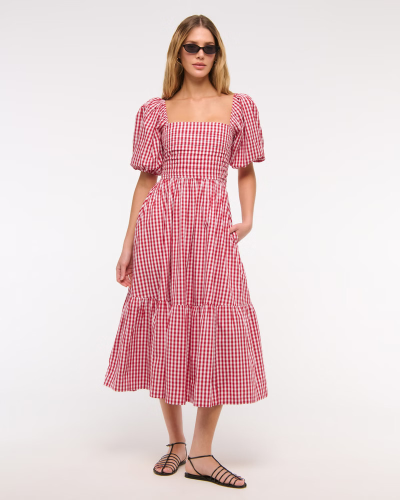 The A&F Emerson Poplin Puff Sleeve Midi Dress | Abercrombie & Fitch (US)