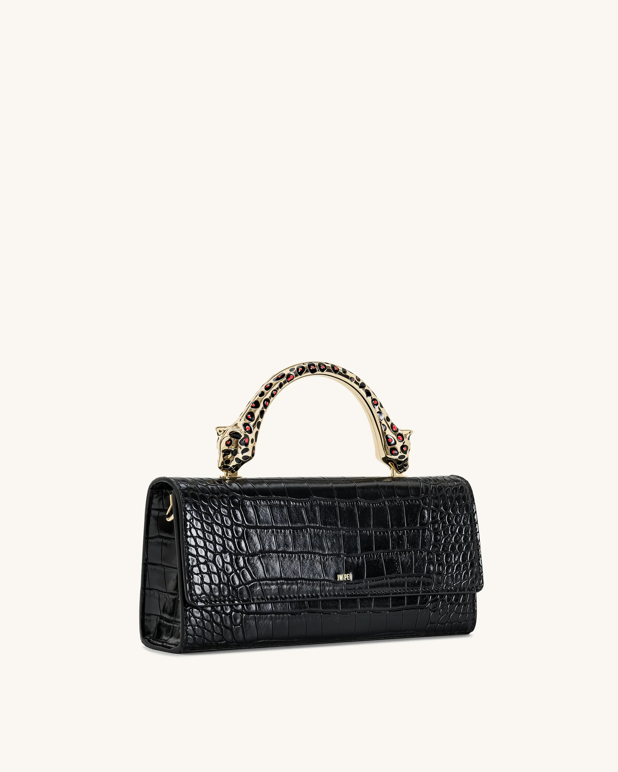 Maya Leopard-Shaped Hardware Handle Top Handle Bag - Black Croc | JW PEI US