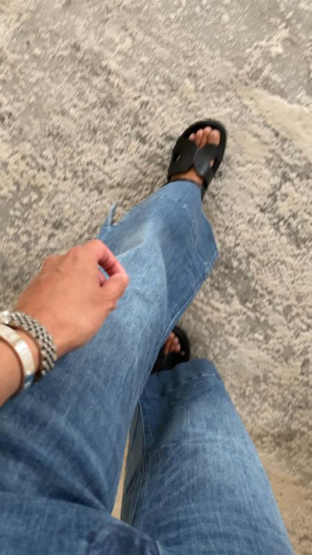 Wide leg jeans. Trousers. Really cute style but would work best for taller girls; they were too much volume for me at 5’4”. Soft denim. Size down. 
Designer inspired sandals; size down if in between sizes. 
Cuff bracelet comes in sizes in gold and silver. Code HINTOFGLAM to save  

#LTKover40 #LTKstyletip #LTKshoecrush