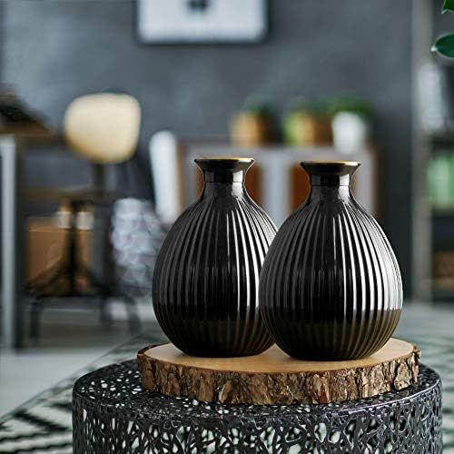 2 Piece Black Sculpted Decorative Glass Bud Vases for Flowers for Modern Home Decor Centrepiece Livi | Amazon (UK)
