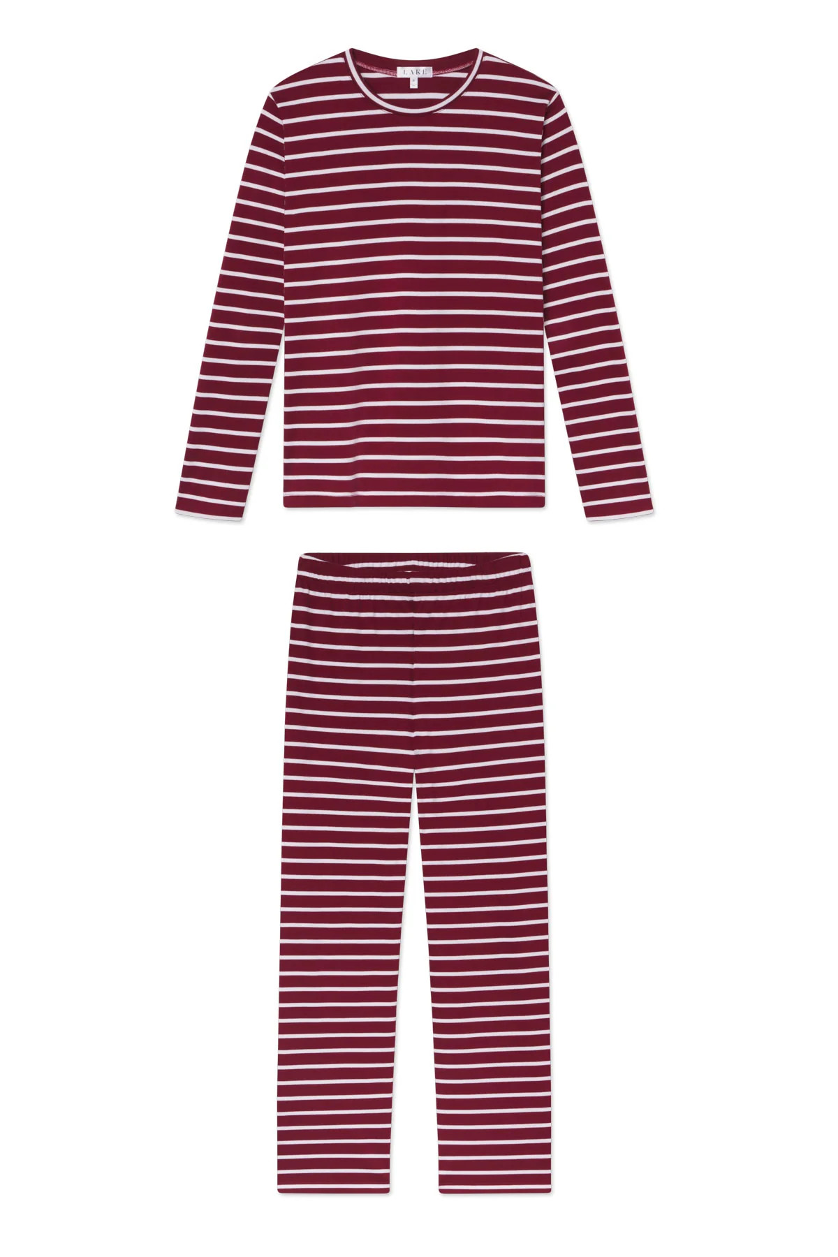 Pima Crew Long-Long Set in Burgundy Anchor Stripe | Lake Pajamas