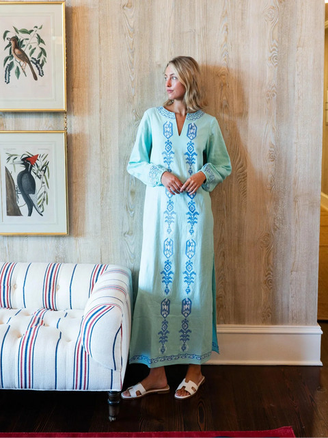Shadow Leaves Long Sleeve Classic Maxi Tunic | Beau & Ro