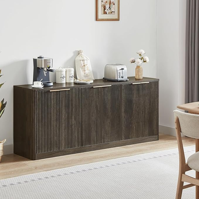 67" Fluted Sideboard Buffet Cabinet with Storage, Large Buffet Cabinet with 6 Doors, Wood Mid Cen... | Amazon (US)