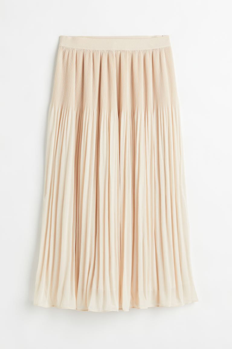 Calf-length skirt in pleated chiffon. High waist with elasticized waistband. Satin lining. | H&M (US + CA)