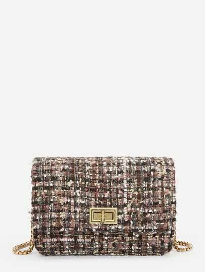 Multicolor Tweed Box Bag With Chain Strap | SHEIN