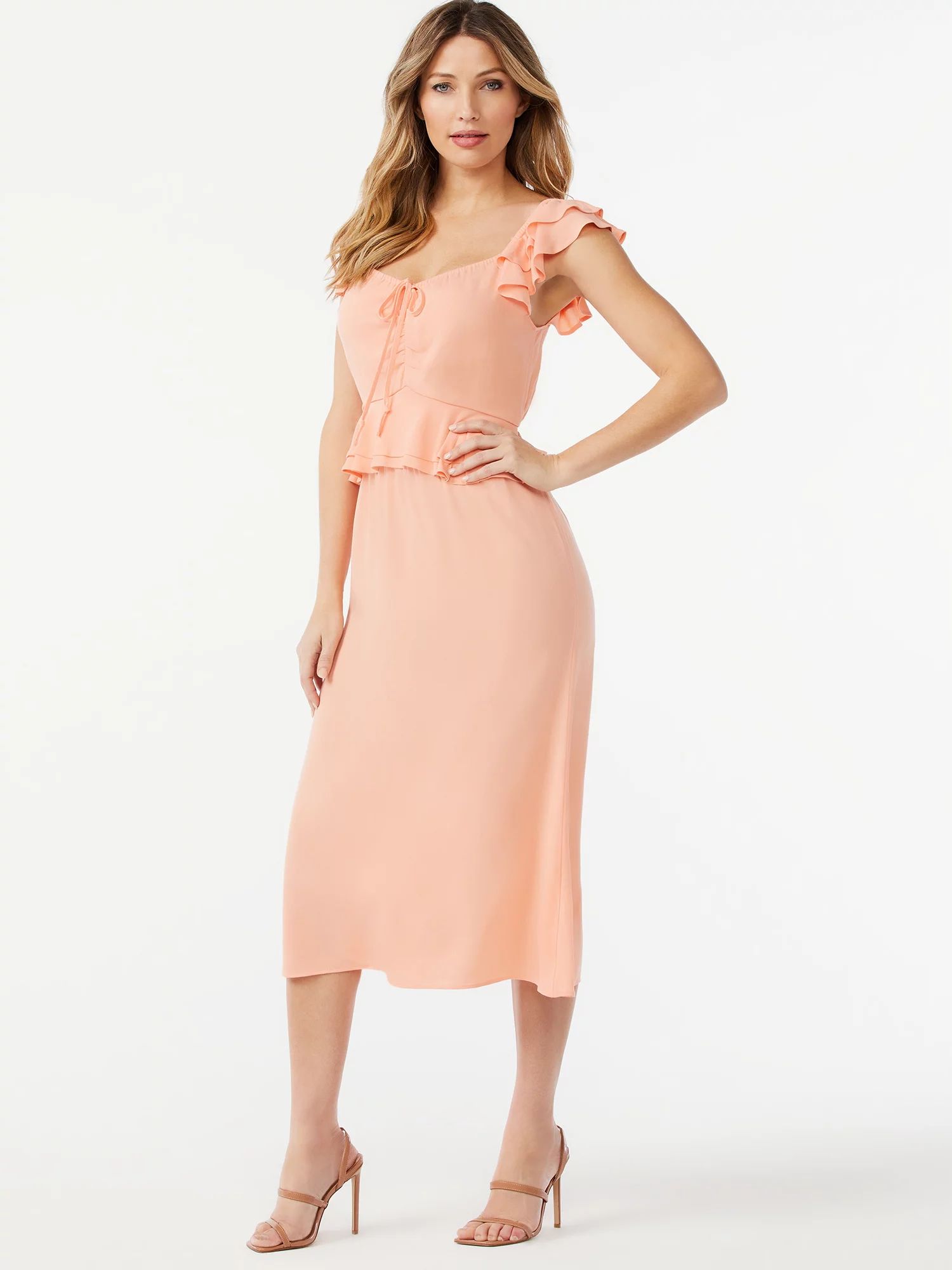 Sofia Jeans by Sofia Vergara Women's Ruffle Sweetheart Midi Dress - Walmart.com | Walmart (US)