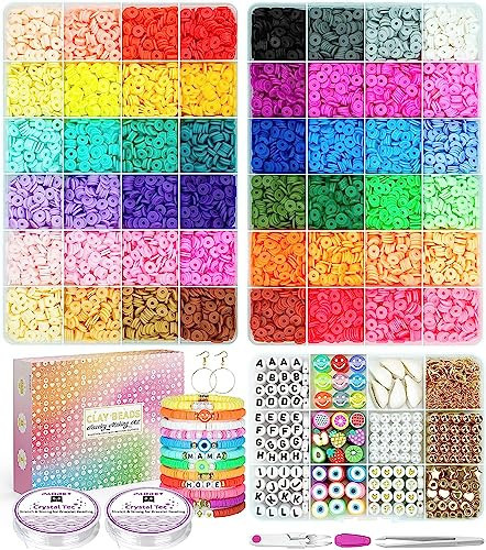 Paodey 12000 Pcs Clay Beads for Bracelet Making, 48 Colors 3 Boxes Jewelry Making Kit Polymer Spacer Preppy Heishi Beads and Elastic Strings, Crafts Gift for Ages 6-16 | Amazon (US)