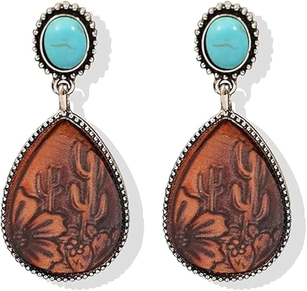 Western Earrings Country Concert Outfits for Women Oval Silver Turquoise Earrings Western Outfit ... | Amazon (US)
