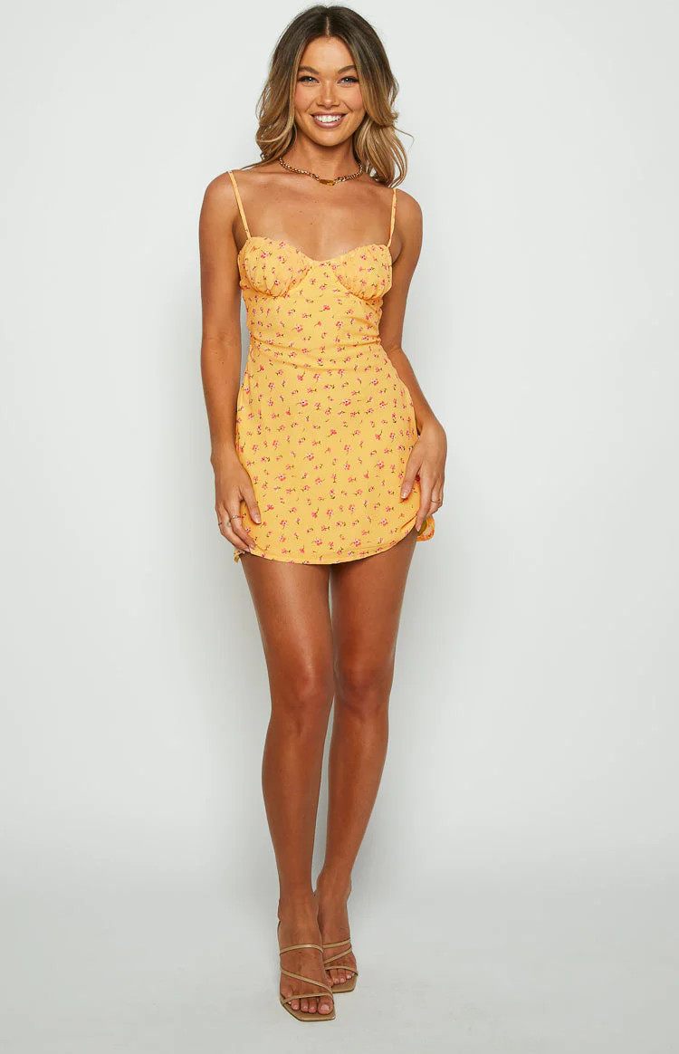 Zamara Yellow Floral Mini Dress | Beginning Boutique (US)
