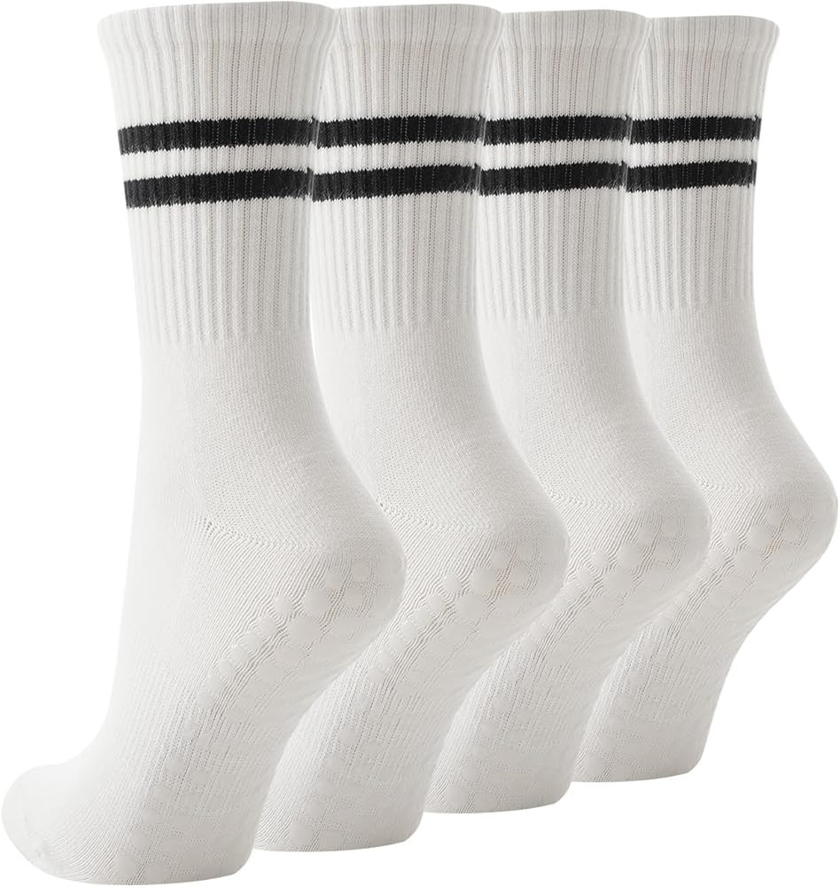4 Pairs Pilates Socks with Grips for Women, Non Slip Yoga Athletic Ballet Barre Dance Workout Cre... | Amazon (US)